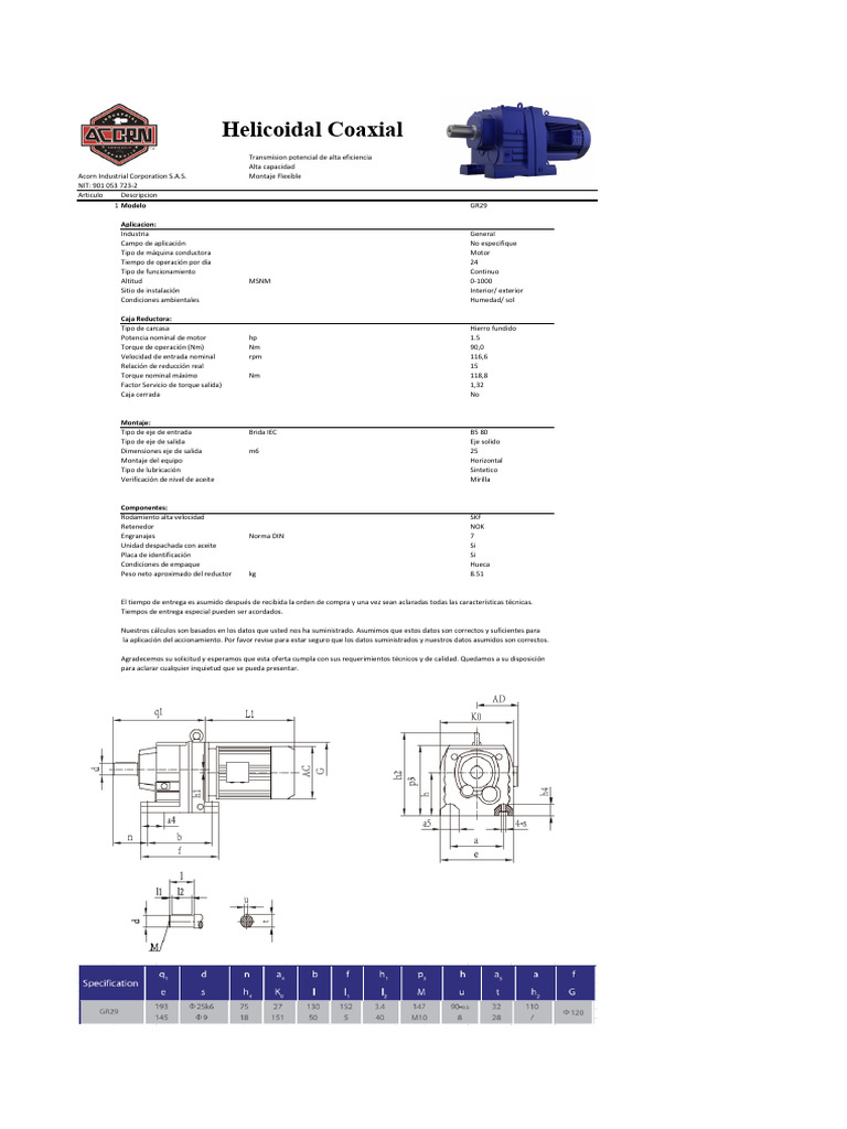 Reductor Helicoidal GR29 de Acorn | PDF | Ingeniería mecánica