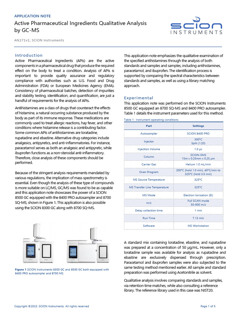 GC-MS Analysis of Active Pharmaceutical Ingredients | PDF | Gas ...