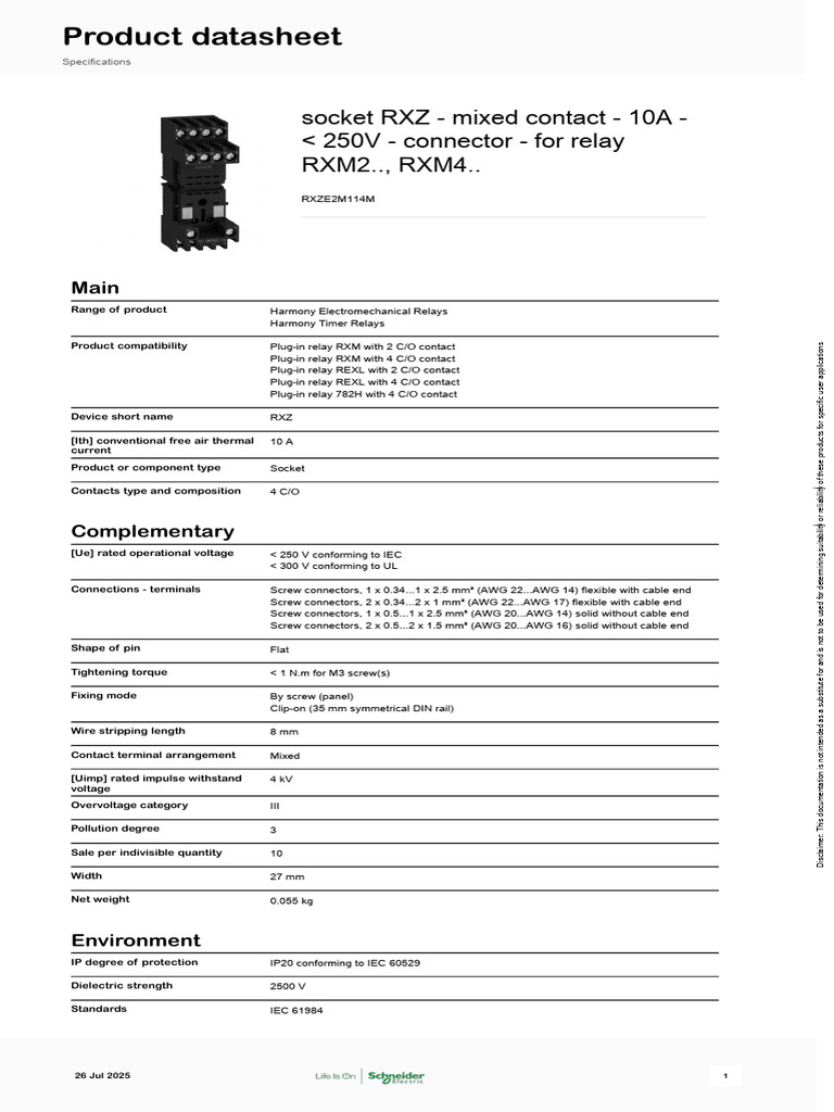 RXZ Socket Connector for Relay 10A | PDF | Electrical Components