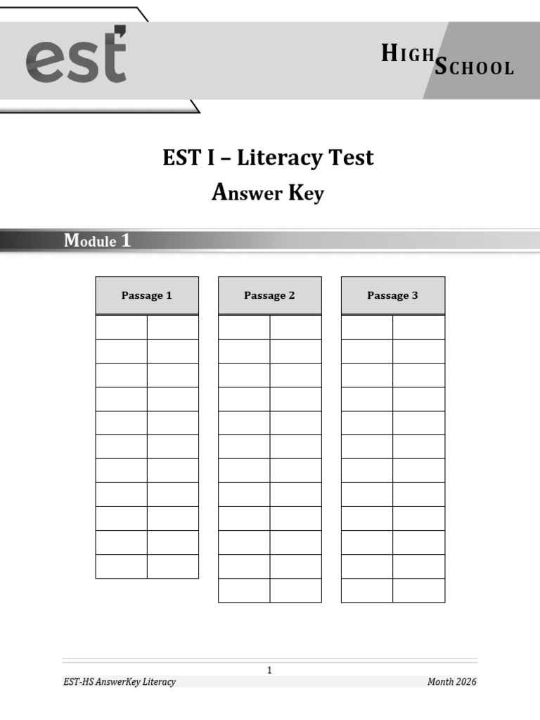 EST-HS Literacy Test Answer Key 2026 | PDF