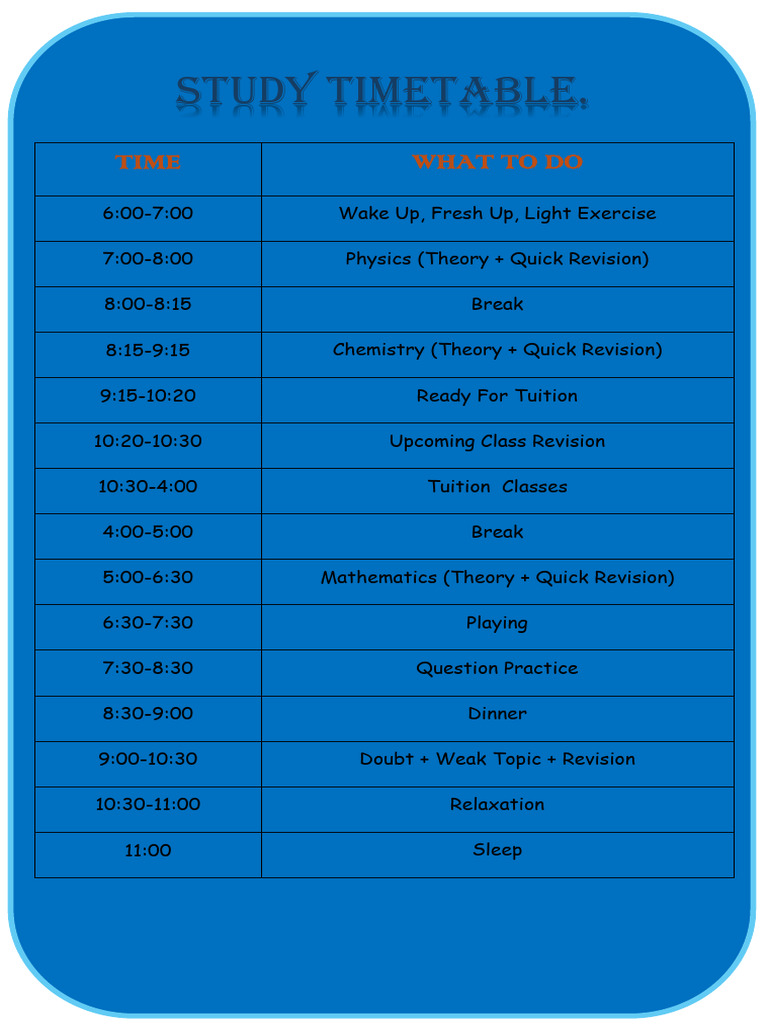 Daily Study Timetable for Students | PDF