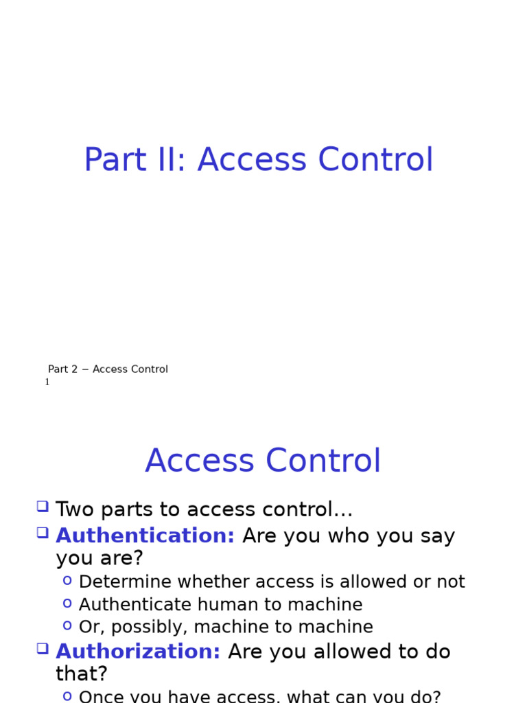 Access Control: Authentication & Authorization | PDF | Transmission ...