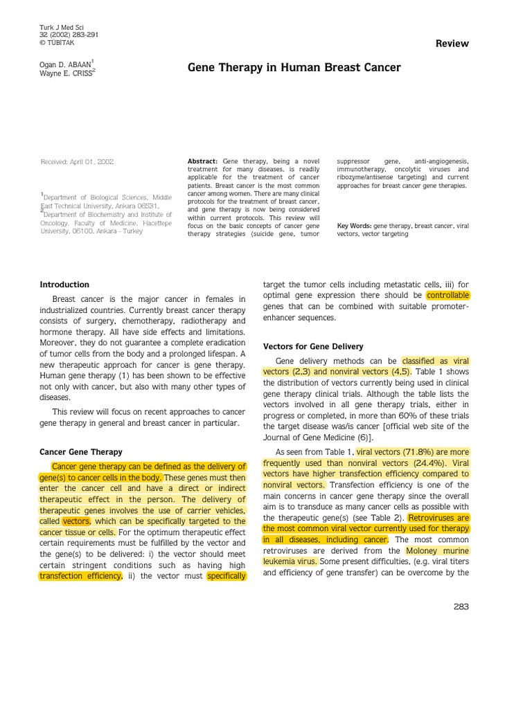 Breast Cancer Gene Therapy Strategies | PDF | Viral Vector | Gene Therapy