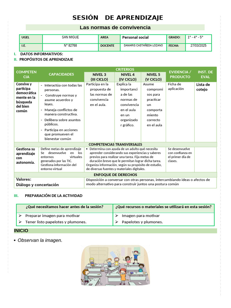27 de MARZO - P S-Las Normas de Convivencia | PDF | Aprendizaje