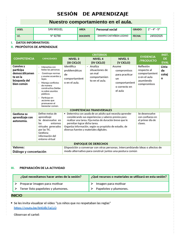 24 de MARZO - P S-Nuestro Comportamiento en El Aula | PDF | Aprendizaje ...