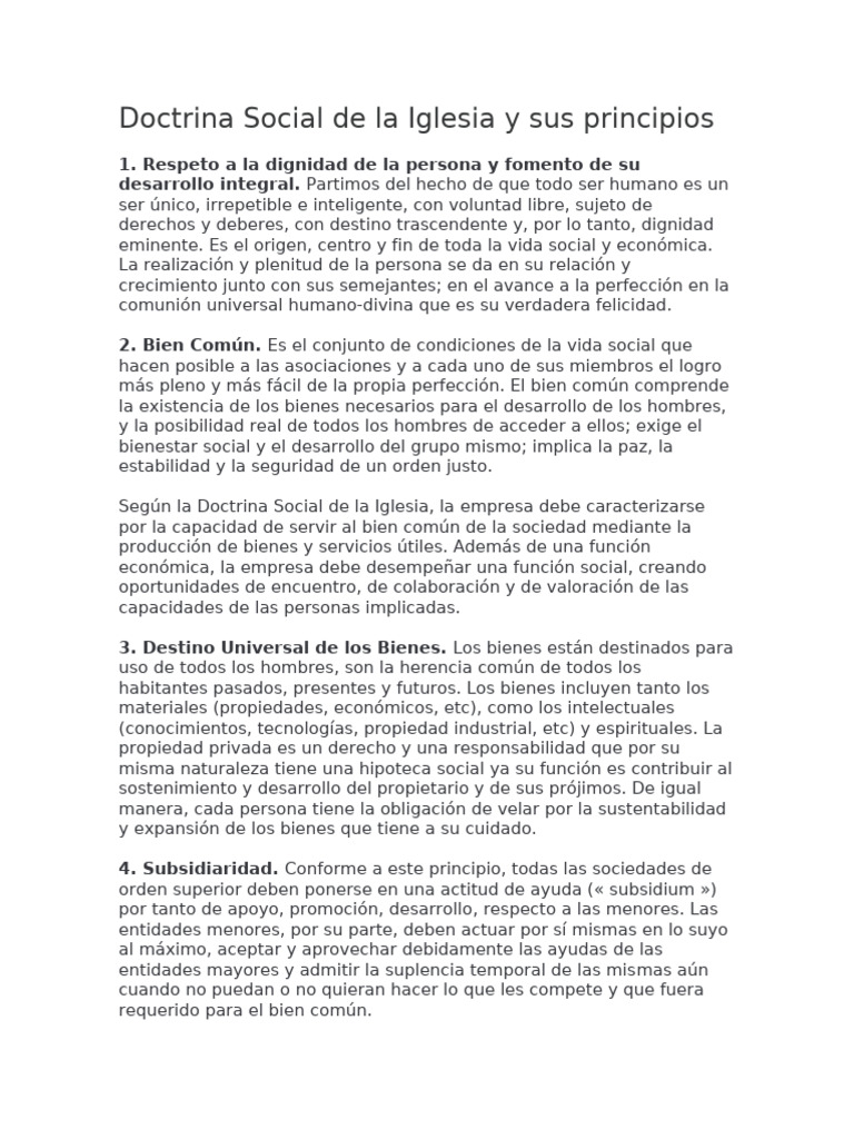 Principios de la Doctrina Social de la Iglesia | PDF | Bien común ...