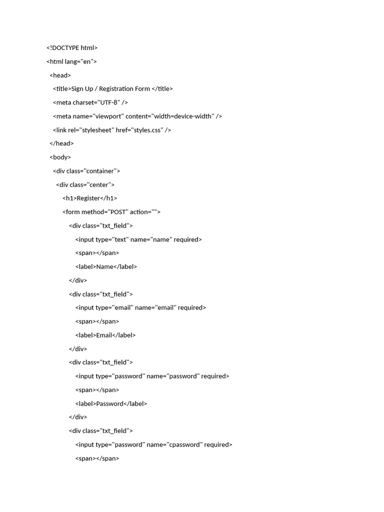 User Registration Form Template | PDF