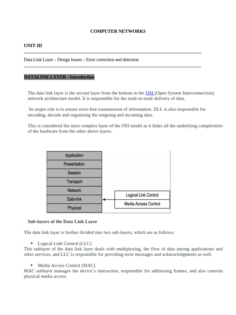 Data Link Layer: Error Detection & Control | PDF | Error Detection And ...