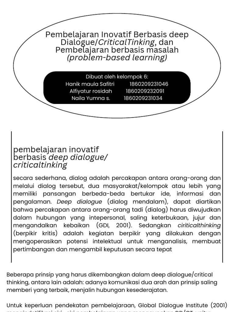 Pembelajaran Deep Dialogue dan Berpikir Kritis | PDF
