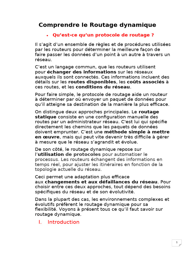 Introduction au routage dynamique | PDF | Adresse IP | Routage