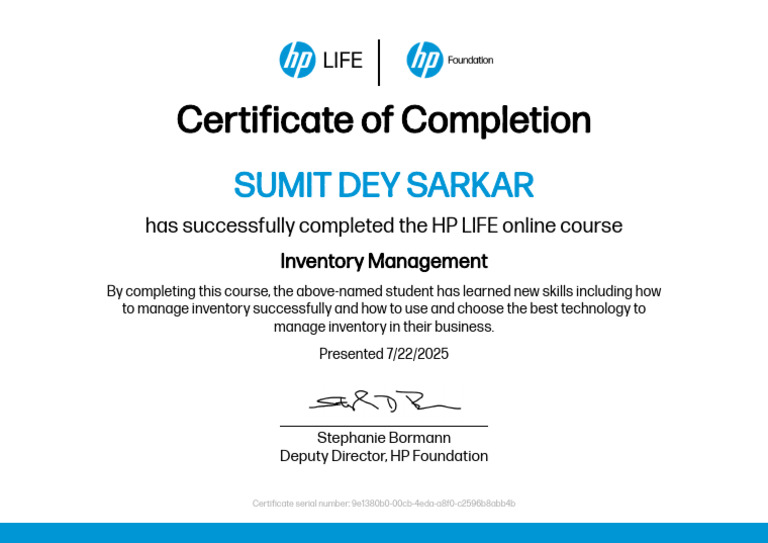 HP LIFE Inventory Management Certificate | PDF
