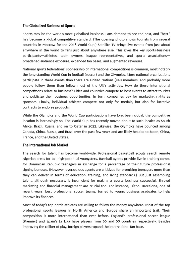 The Global Impact of Sports Business | PDF | Sports | Olympic Games