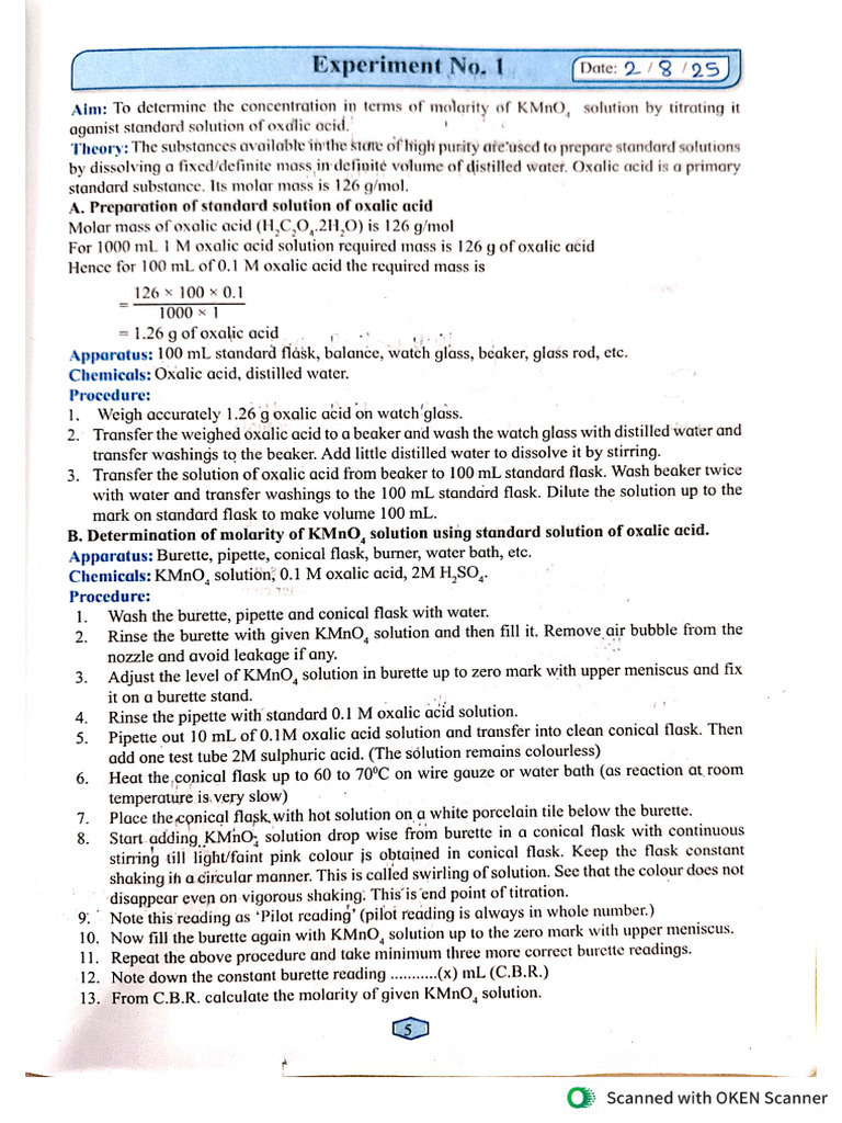 Chemistry Practical XII | PDF