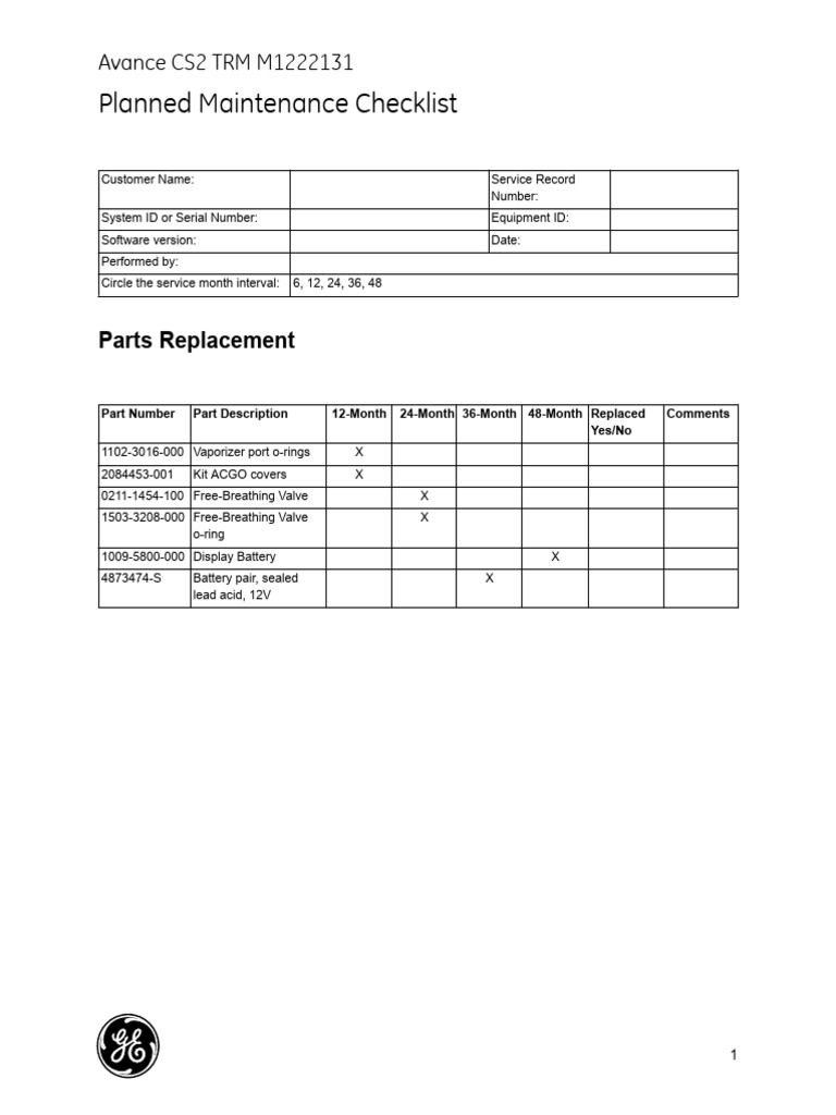 Avance CS 2 PM Checklist | PDF | Valve | Pressure
