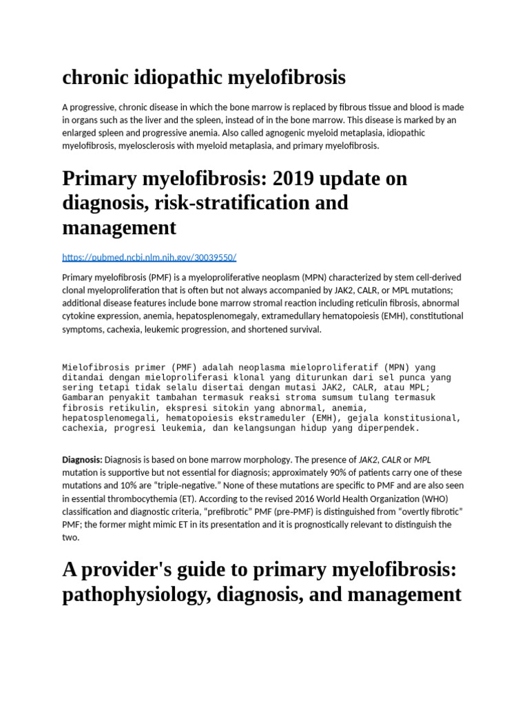 Chronic Idiopathic Myelofibrosis | PDF | Diseases And Disorders ...