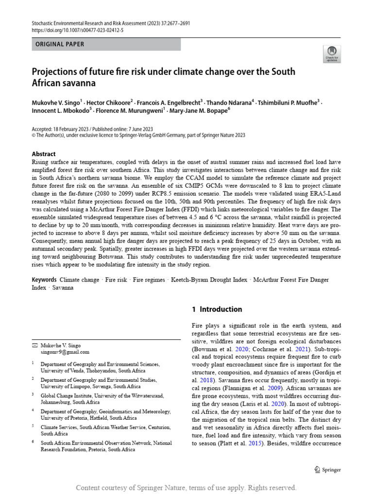 Future Fire Risk in South African Savanna | PDF | Climate | Drought