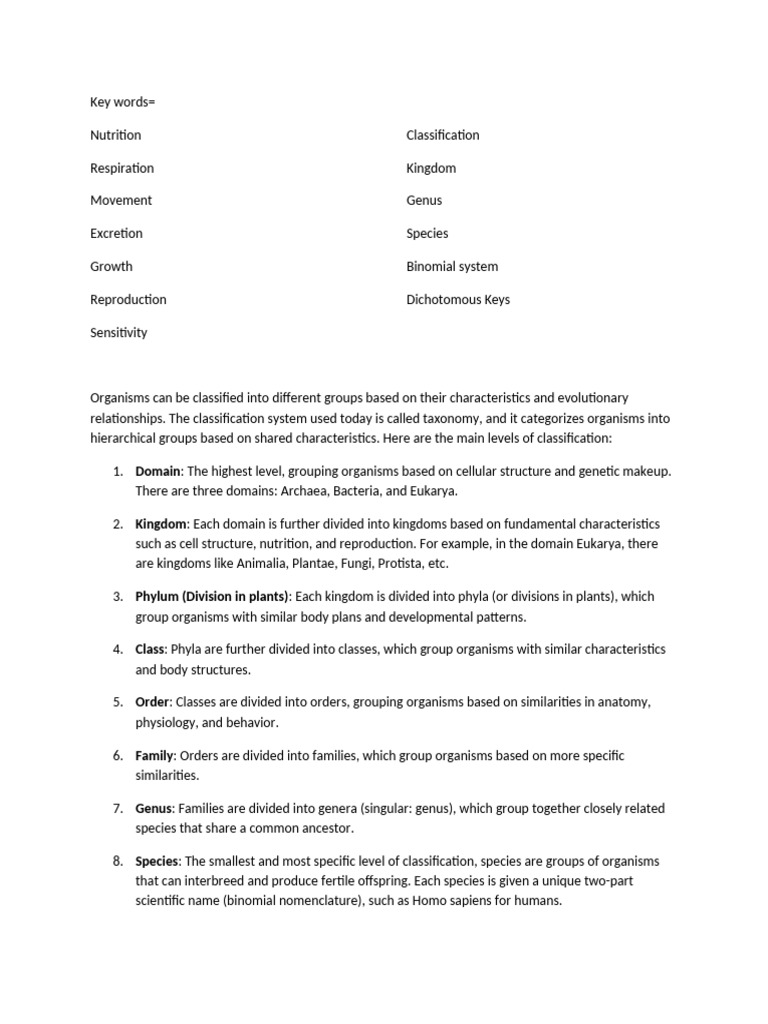 CLASSIFICATION OF ORGANISMS NOTES | PDF | Phylogenetics | Evolution