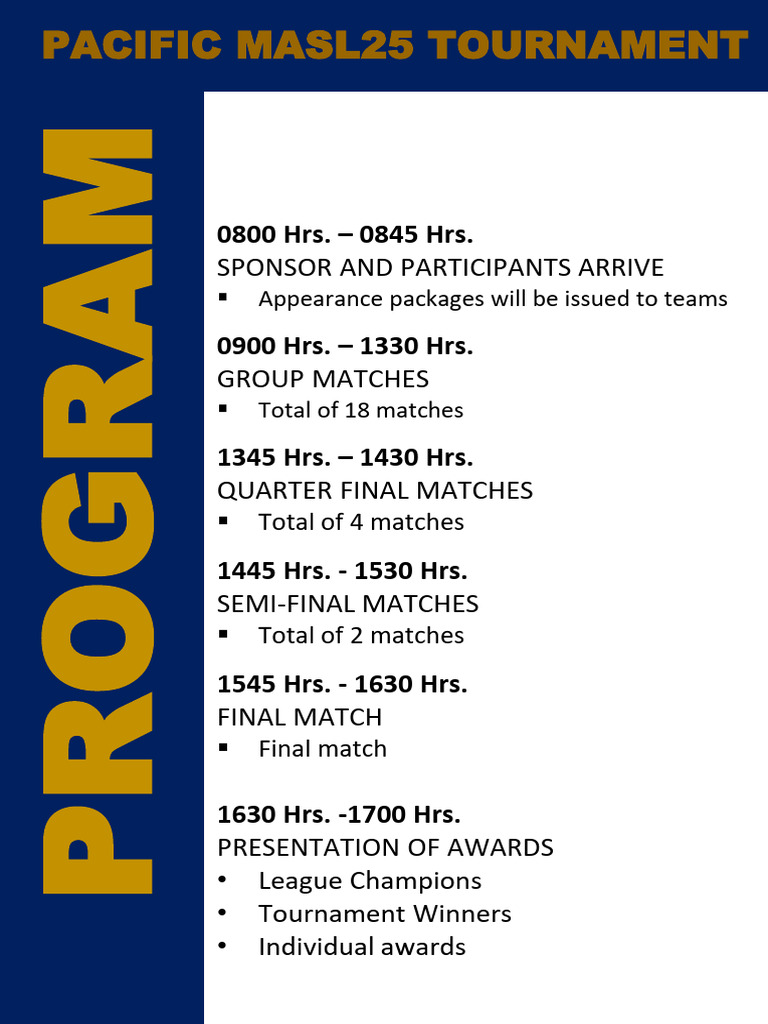 MASL25 Pacific Closing Tourney Program.29 Novemberl | PDF