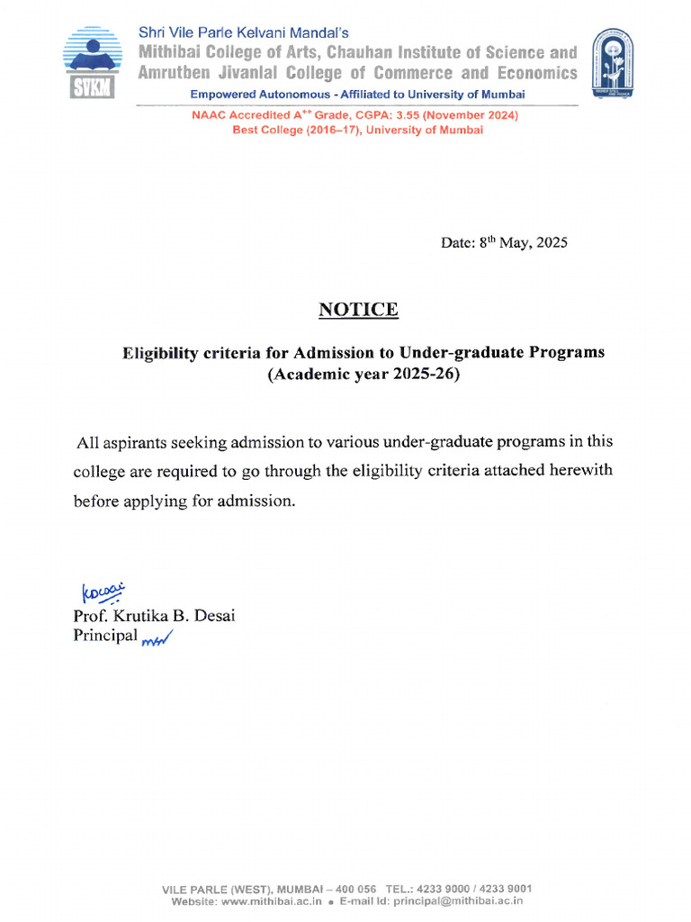Eligibility Criteria of Under Graduate | PDF