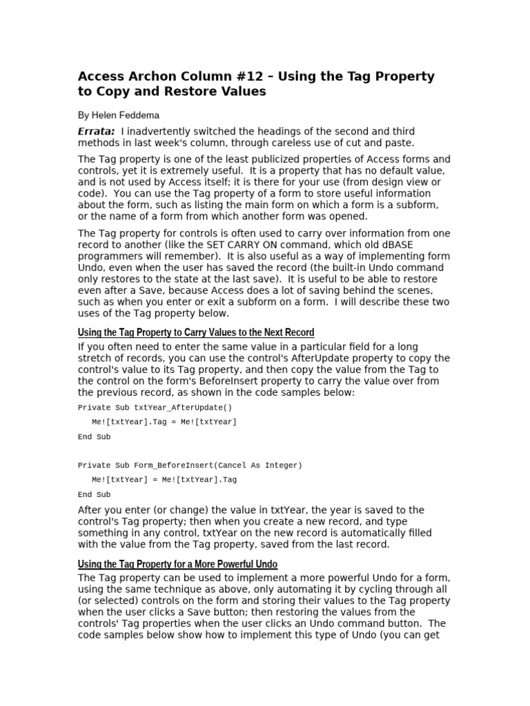 Using Access Tag Property for Value Management | PDF | Computing ...
