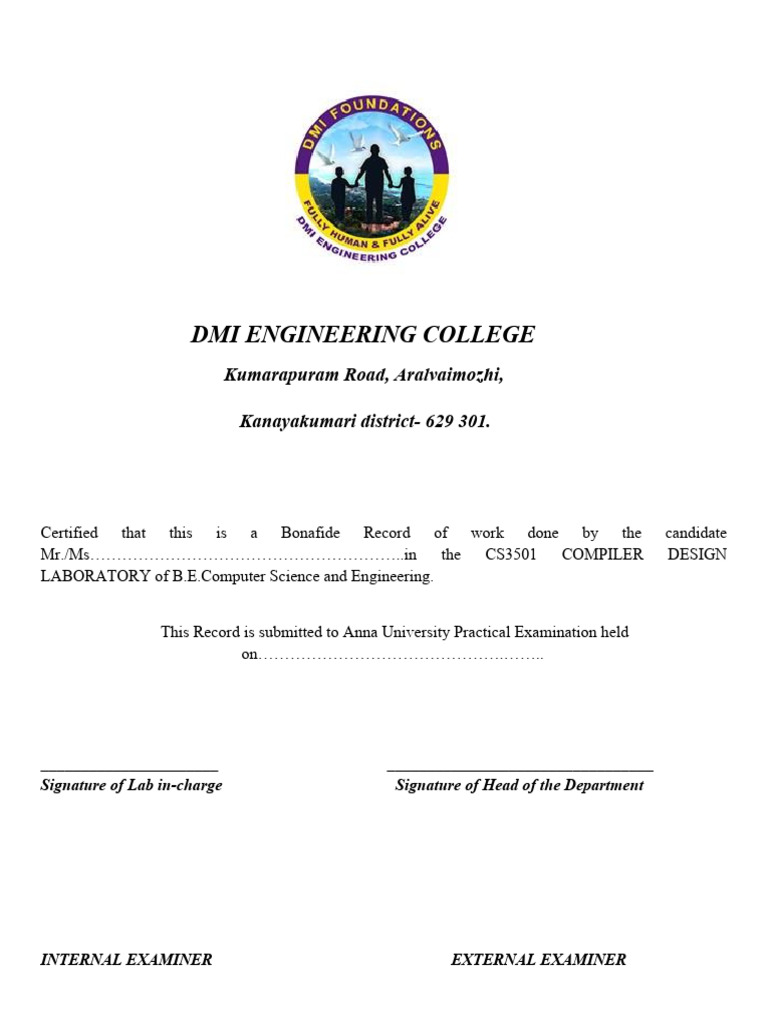 Compiler Design Laboratory Record | PDF | Computer Programming ...
