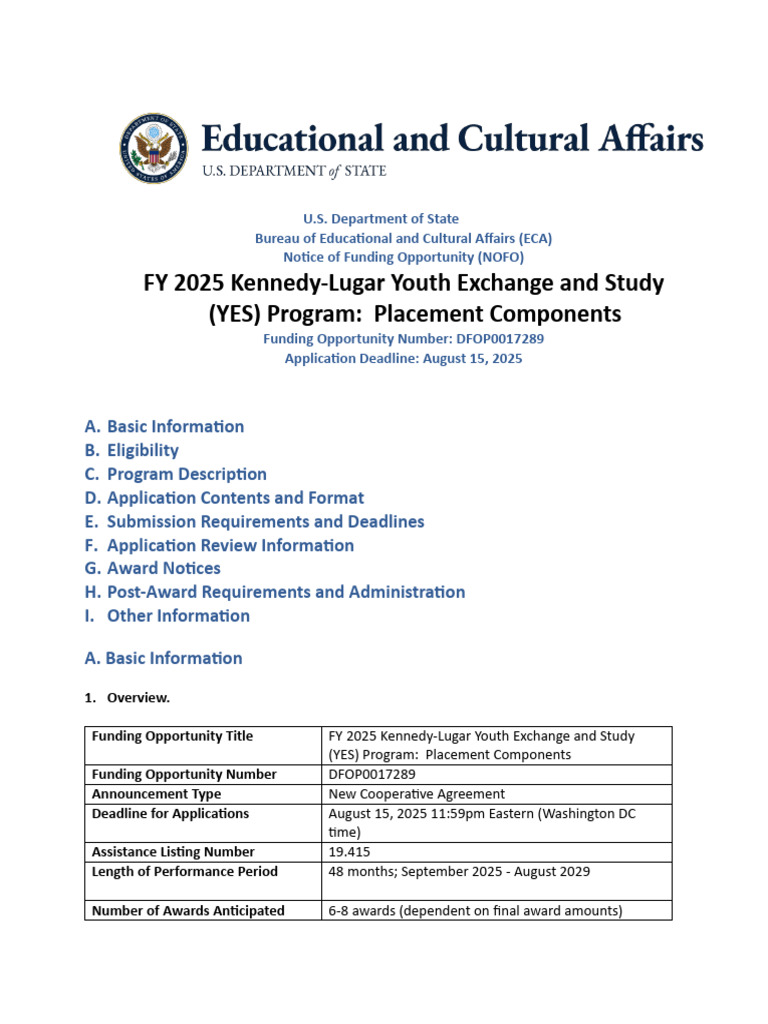 FY 2025 YES Program Funding Opportunity | PDF | United States ...