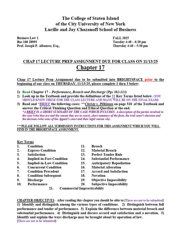 Business Law 1: Chapter 17 Assignment | PDF