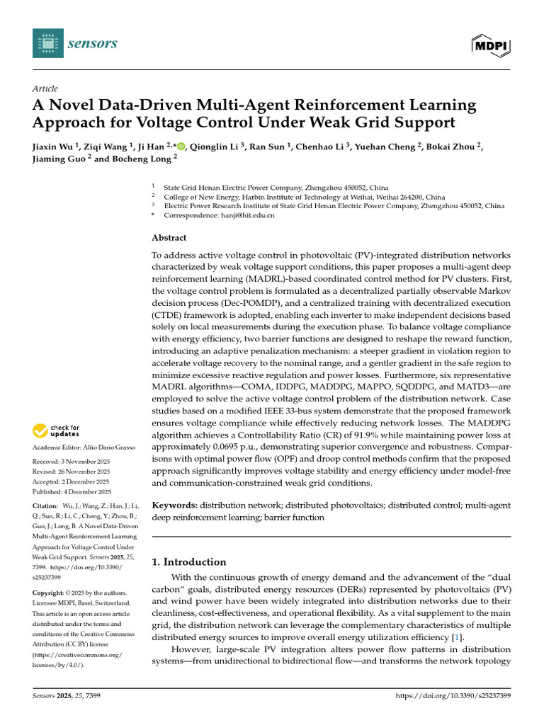 Multi-Agent RL for Voltage Control | PDF | Photovoltaics | Smart Grid