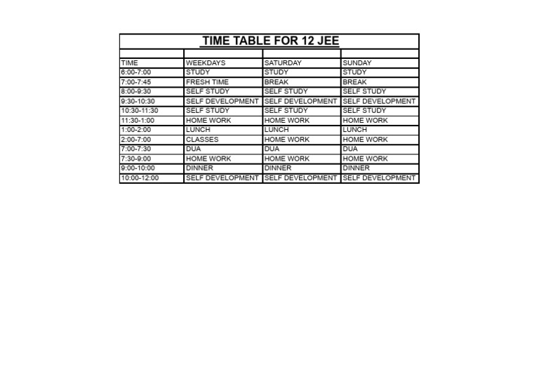 JEE Study Time Table for Students | PDF