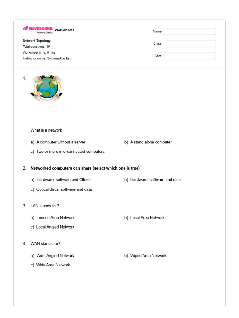 Network Topology Worksheets and Answers | PDF | Computer Network ...