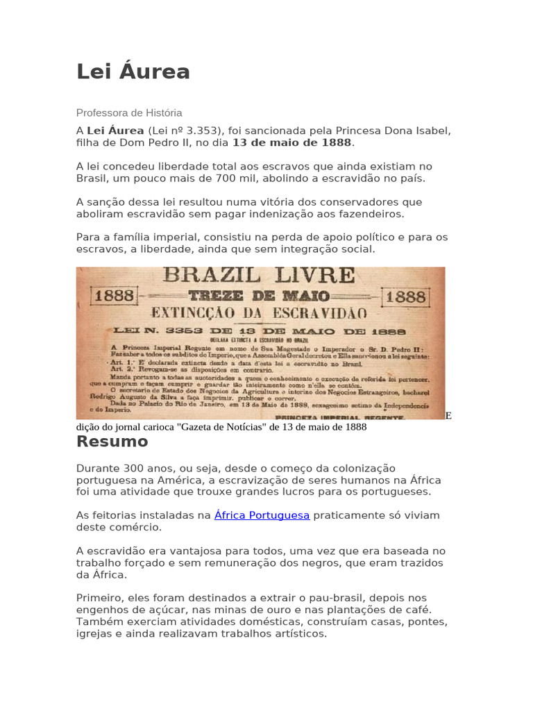 Lei Áurea | PDF | Escravidão | Brasil