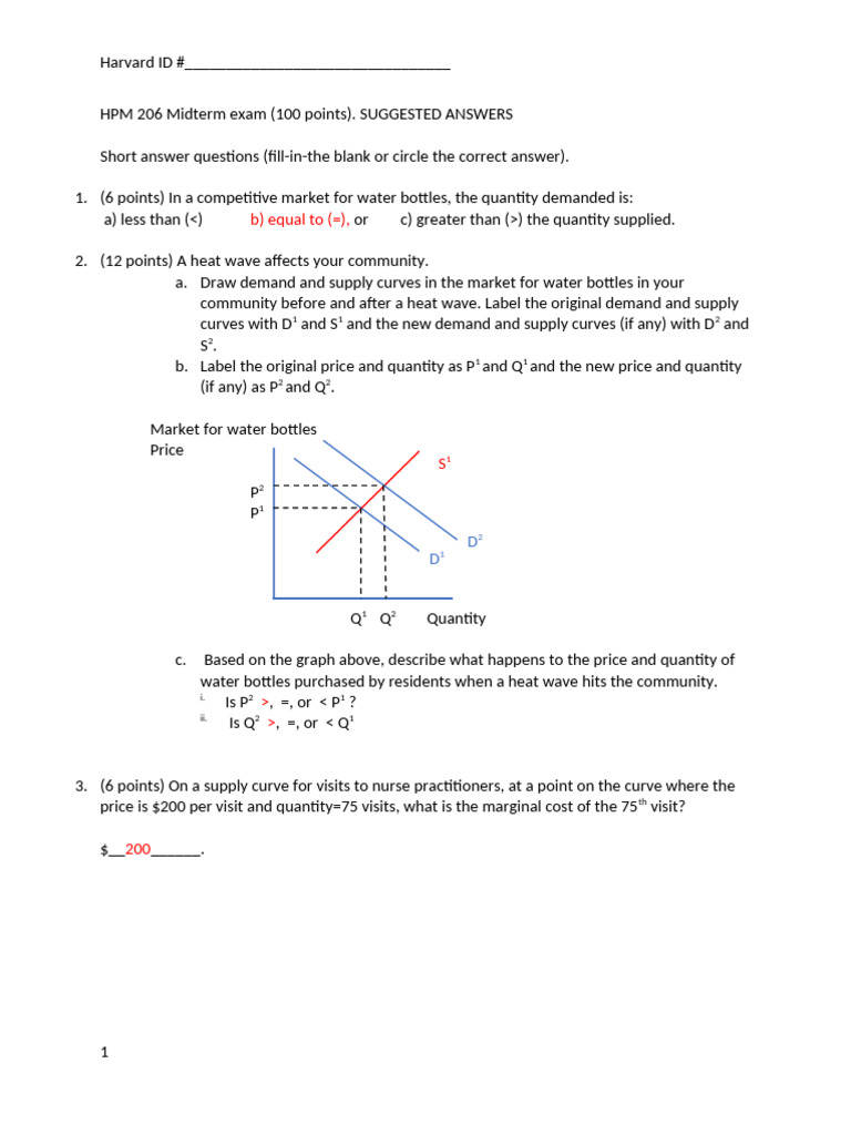 HPM 206 Midterm Exam Suggested Answers | PDF | Price Elasticity Of ...