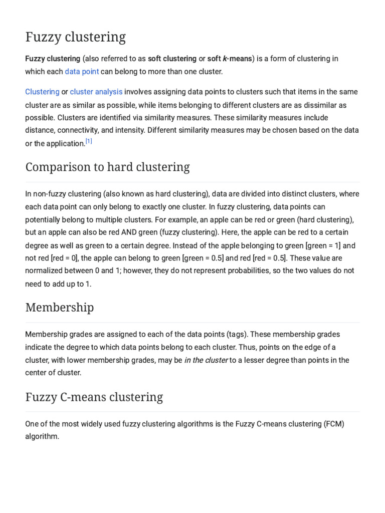 Fuzzy Clustering - Wikipedia | PDF | Cluster Analysis | Applied Mathematics
