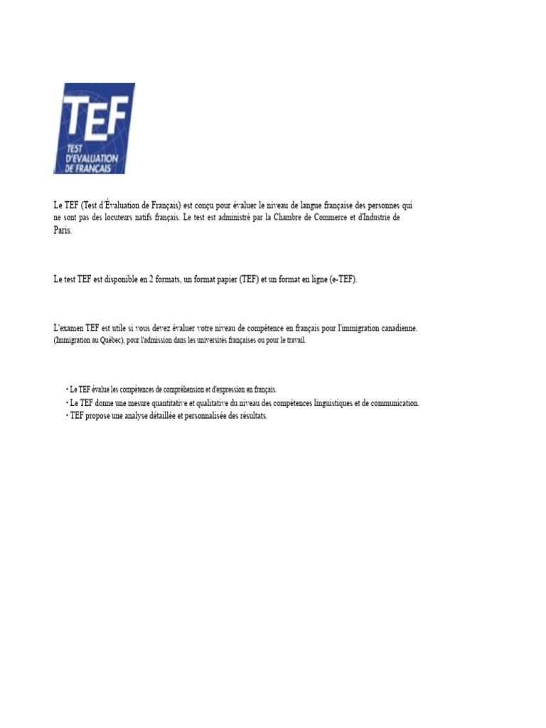 Guide complet sur le Test TEF | PDF