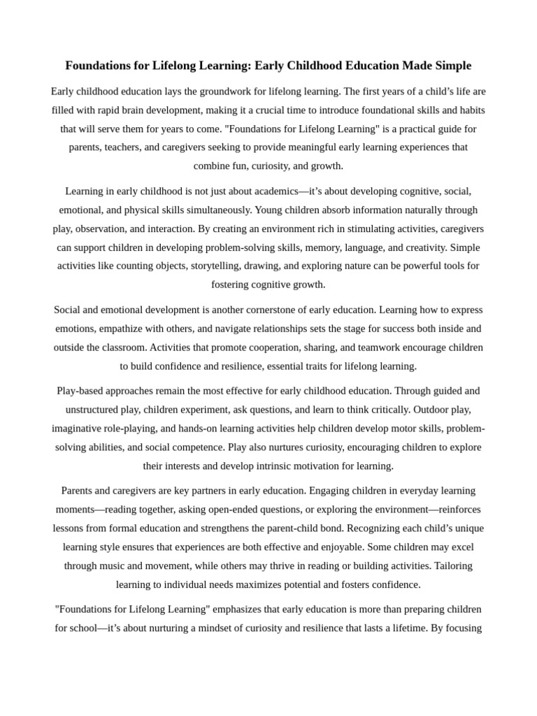 Early Childhood Education Essentials | PDF | Learning | Early Childhood ...