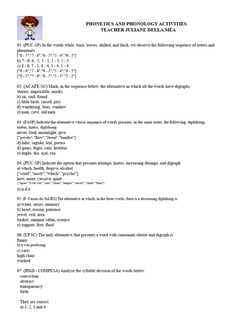 PHONETICS AND PHONOLOGY ACTIVITIES | PDF | Syllable | Phoneme