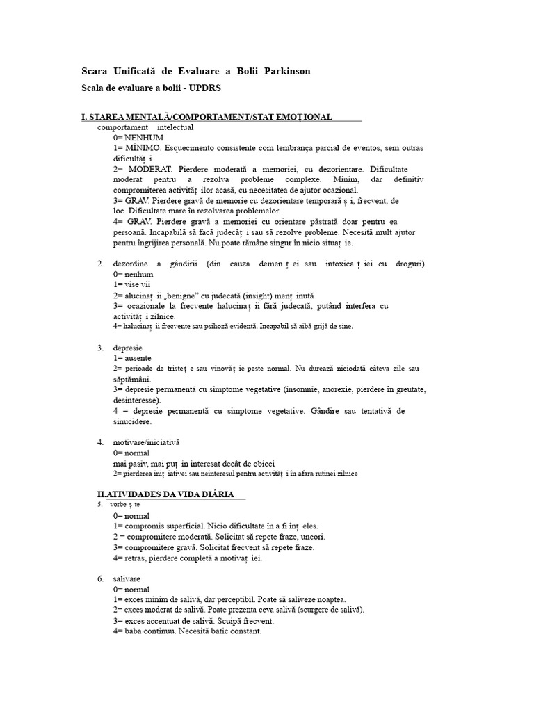 UPDRS Complet Cu Instrucțiuni | PDF