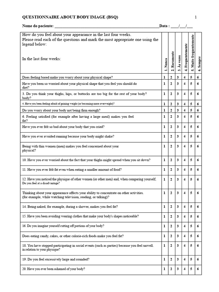 Body Image Questionnaire (BSQ) | PDF | Body Image