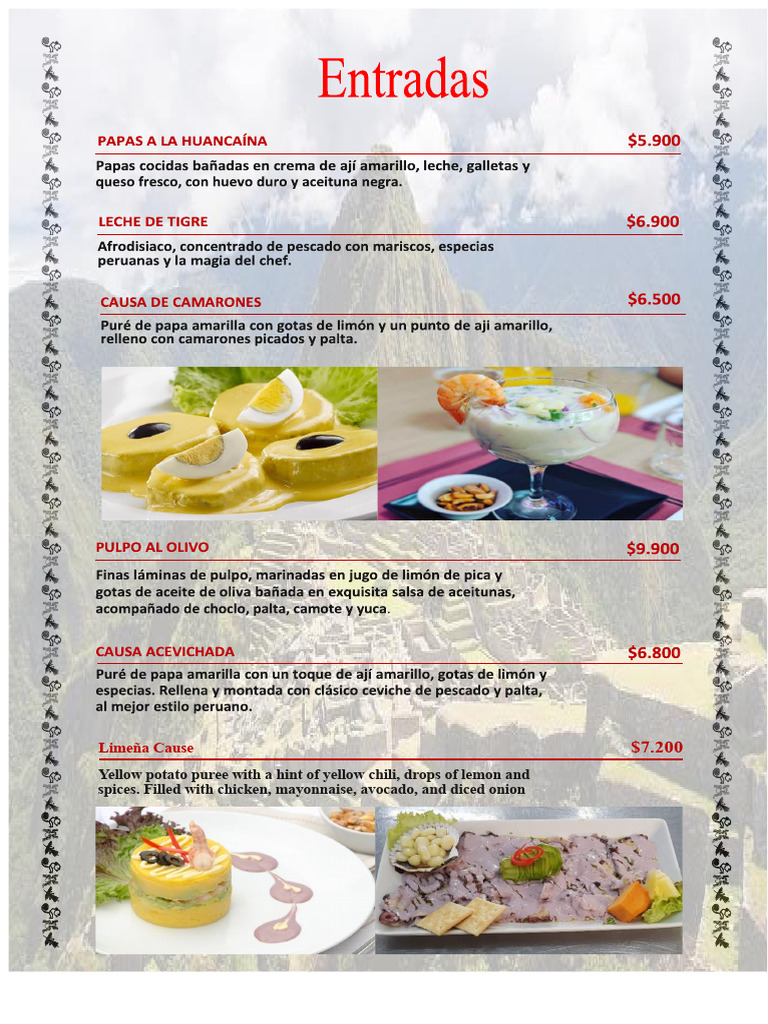 Peruvian Cuisine Menu Highlights | PDF
