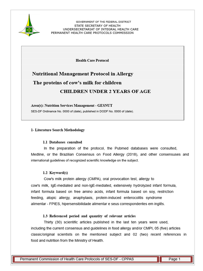 Nutritional Protocol for Cow's Milk Allergy | PDF | Food Allergy | Allergy