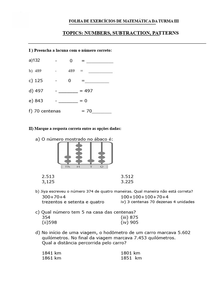 Exercícios de Matemática para Turma III | PDF
