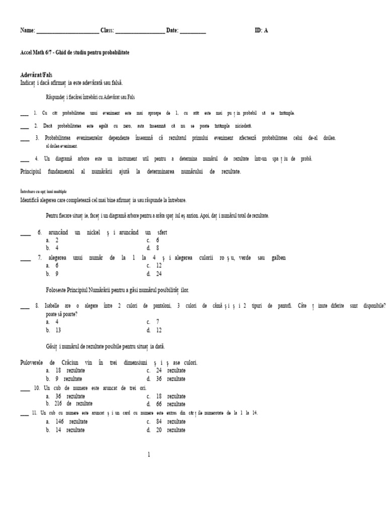 Ghid de Studiu Pentru Probabilitate Accel - Math - 6-7 | PDF