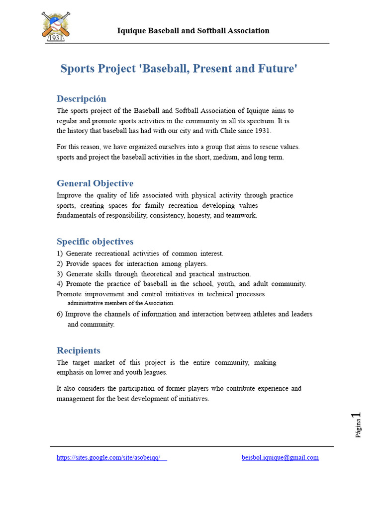 Iquique Baseball and Softball Project | PDF | Sports