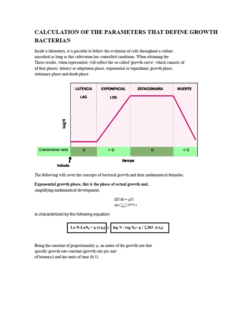 Bacterial Growth Parameters Calculation | PDF
