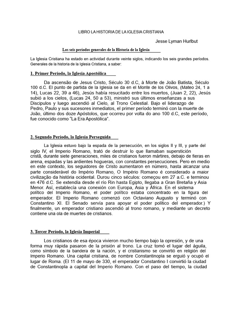 Historia de la Iglesia Cristiana en Seis Períodos | PDF | Iglesia ...