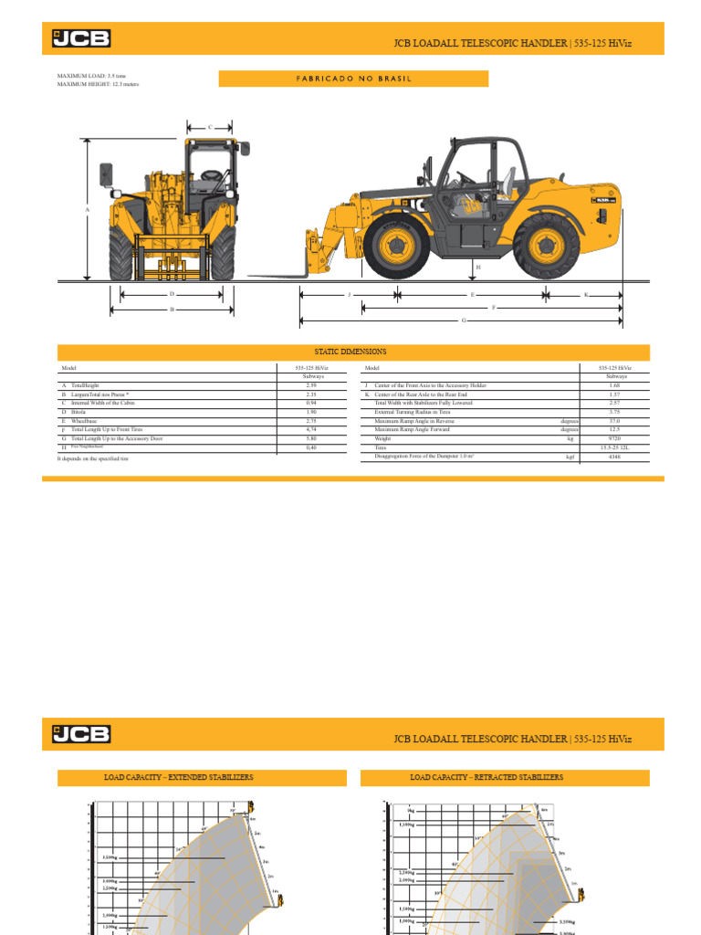 JCB 535-125 HiViz Telehandler Specs | PDF | Loader (Equipment) | Truck