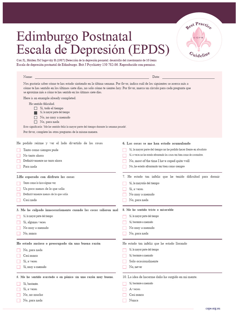 Escala de Depresión Postnatal EPDS | PDF | Depresión post-parto ...