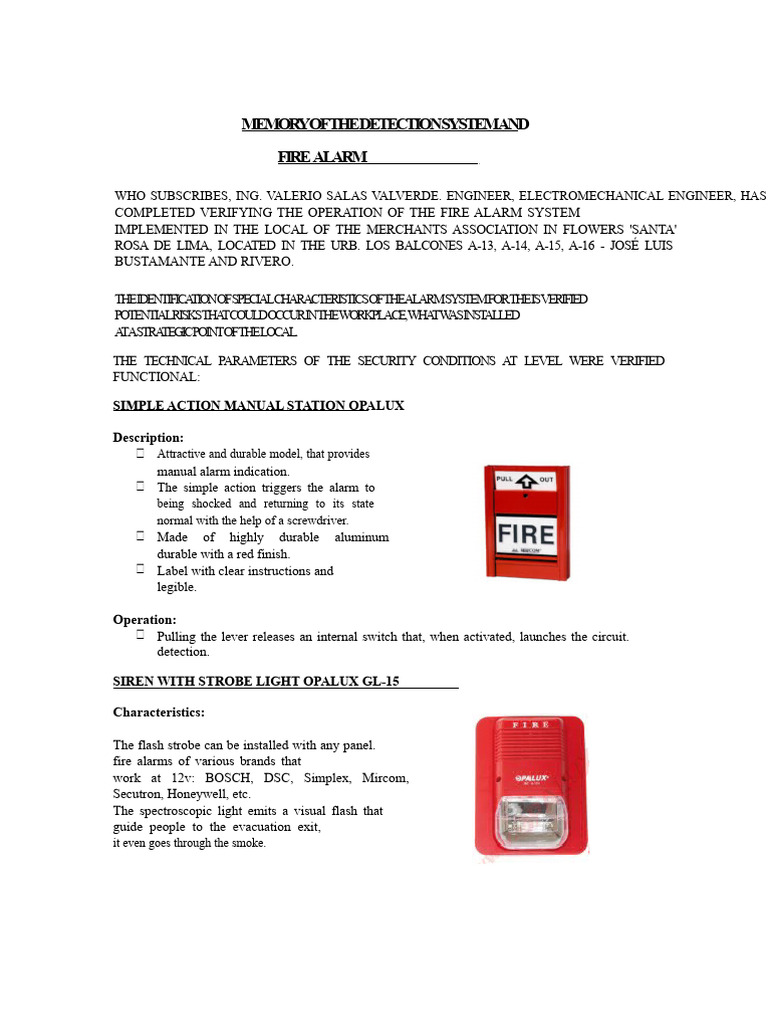 MEMORY OF THE FIRE ALARM DETECTION SYSTEM - LAS FLORES | PDF
