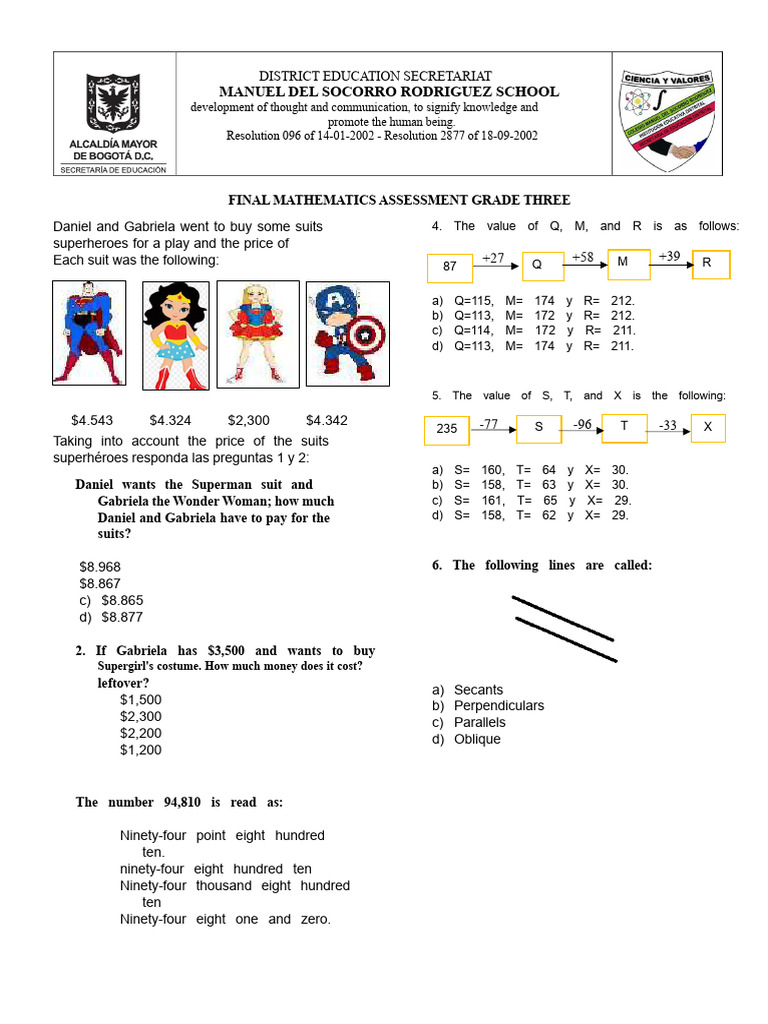 Grade 3 Final Math Assessment Guide | PDF | Mathematics