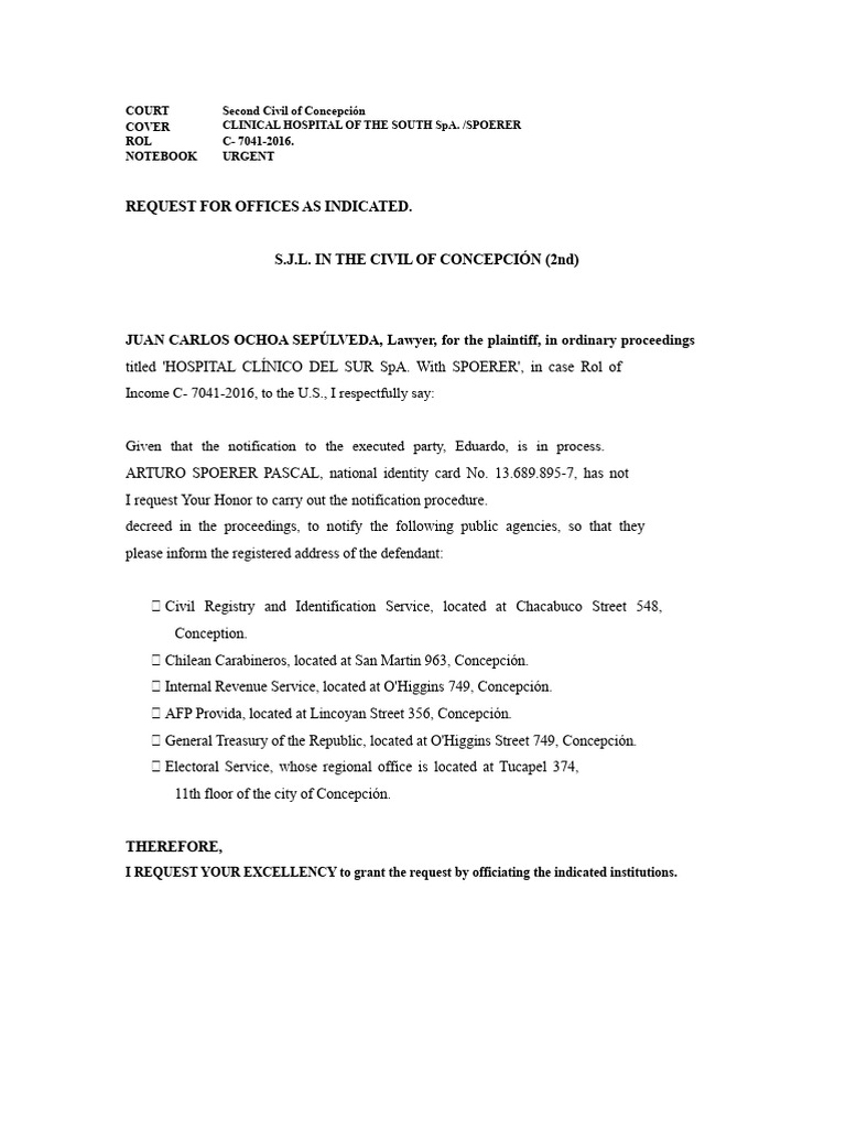 Urgent Notification Request in Civil Case | PDF